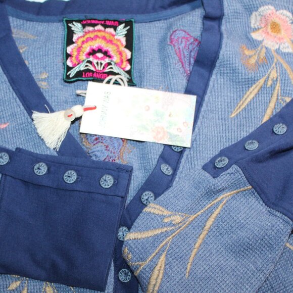 NWT Johnny Was Biya Workshop JWLA Aria V-Neck Embroidered Thermal Top Tee L/S - Picture 3 of 8
